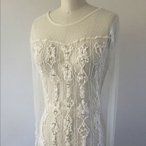 GUESS Sheer beaded Long Sleeve Shirt Top Sz Small